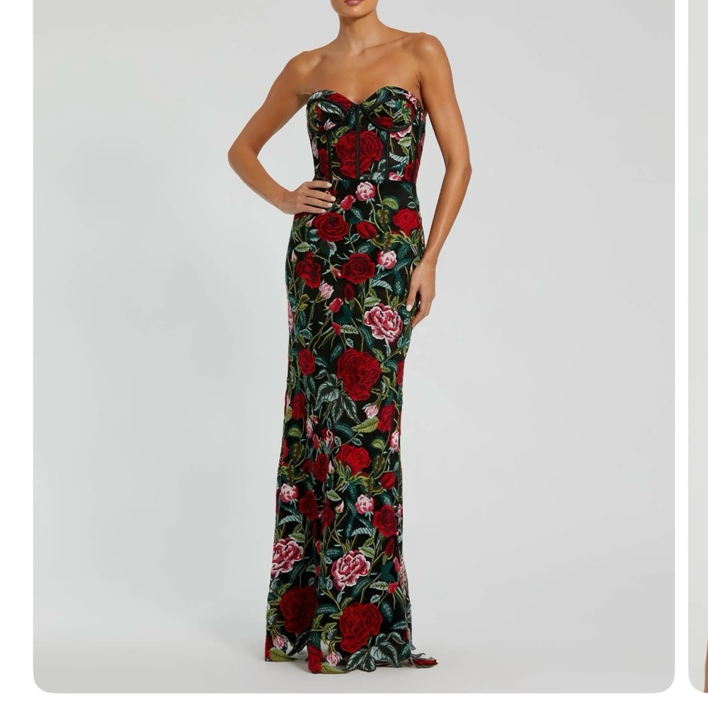 Floral Strapless Evening Gown